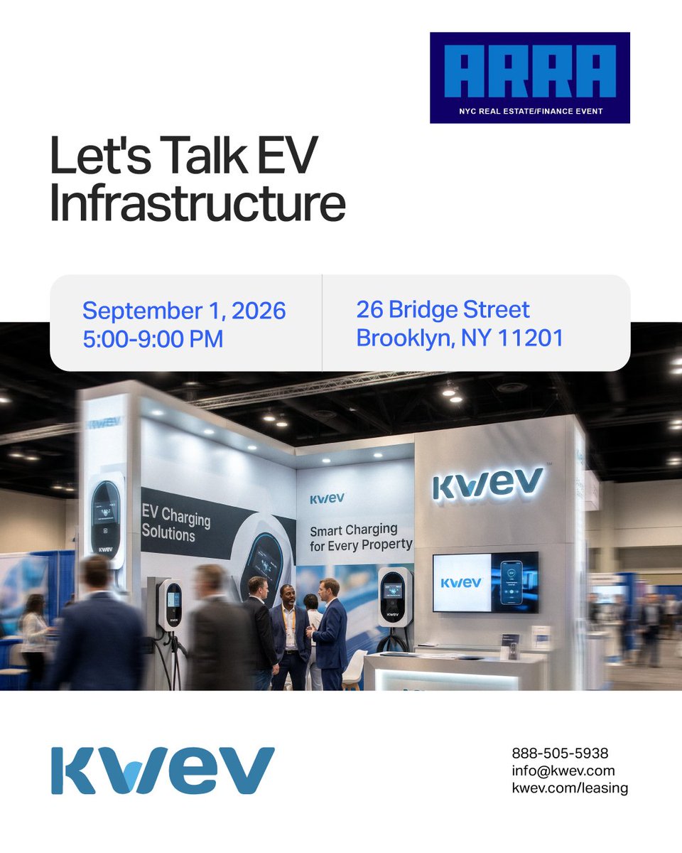 kwevcharging's tweet photo. The future of real estate is electric. 

KWEV is heading to ARRA New York to talk about what it takes to bring EV charging to multifamily and commercial properties at scale.

See you at ARRA New York tomorrow.

#KWEV #ARRANY #EVCharging #Multifamily #RealEstate #EVInfrastructure https://t.co/zesCFKcTKz
