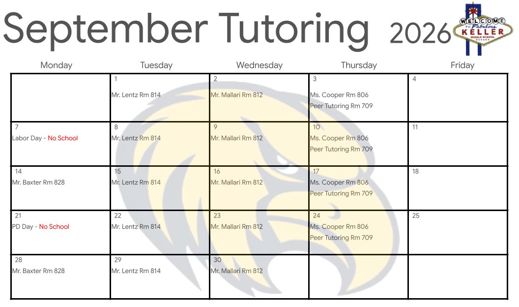 Kellermslv's tweet photo. Ready to set yourself up for an A+ semester, Jayhawks? September tutoring is officially open! Whether you need a boost in Math, English, Science, or History, our teachers are here to help you keep Soaring Higher all semester long 🦅💙💛 https://t.co/ybOePlGTP8