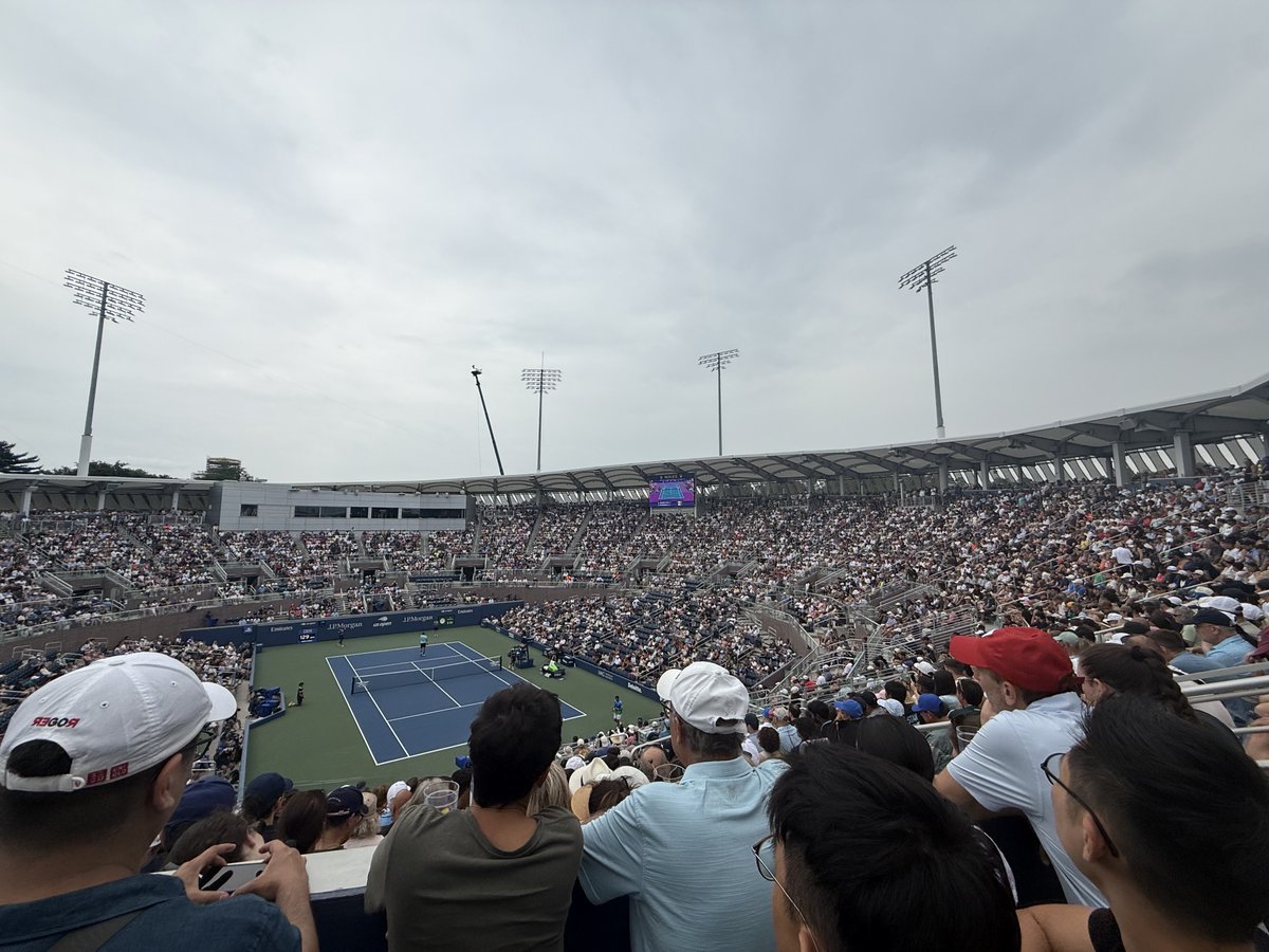 TennisPublisher's tweet photo. I have never .. and probably no one has ever.. seen this big a crowd on Grandstand for Stan Wawrinka vs. Matteo Berrettini.. and it’s only the second game of the match https://t.co/Xl6J4lotCf