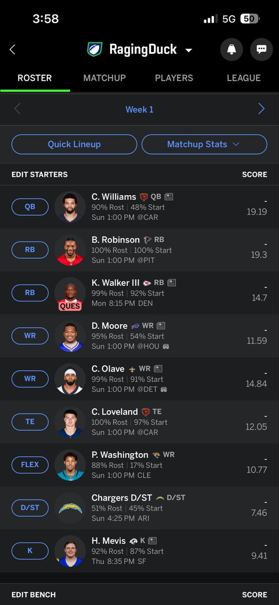 TheRagingDuck_'s tweet photo. My fantasy football team for the @GhostifyEsports league. These guys are done for 😤 #fantasyfootball #nfl https://t.co/EFjxTsqWIB
