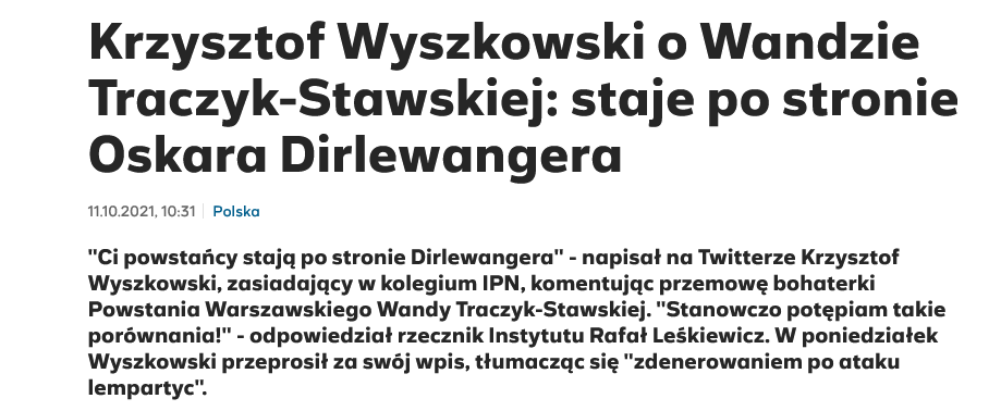 Bart_Wielinski's tweet photo. Wyszkowski zbluzgał p. Wandę Traczyk-Stawską porównując ją do hitlerowskiego zbrodniarza Dirlewangera. 
Uczestniczkę Powstania zrównał z bandziorem, który utopił Warszawę we krwi

Takiemu typowi Nawrocki przyznał order Orła Białego. 
Akurat w dzień pogrzebu p. Wandy

Hańba! https://t.co/1HwfZwBY7R