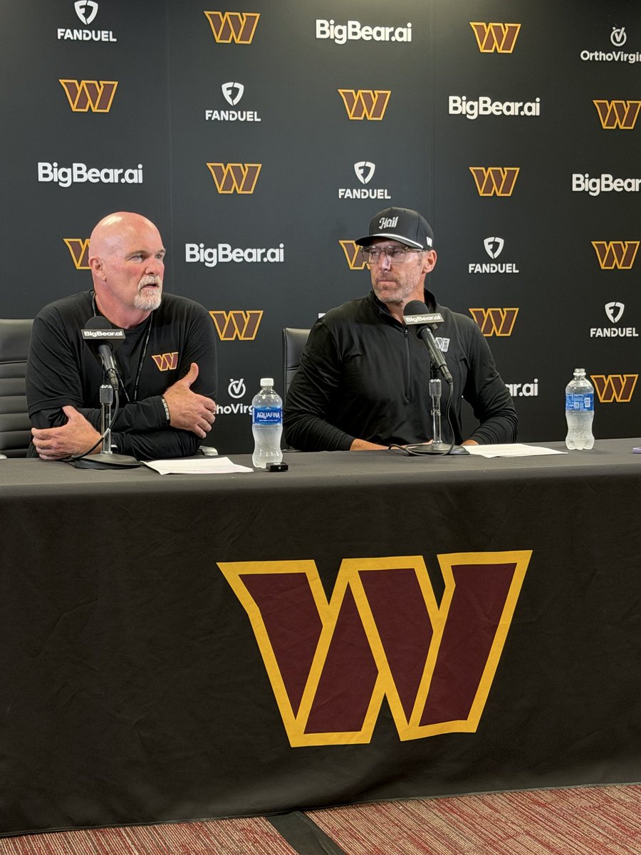 JPFinlayNBCS's tweet photo. Dan Quinn says Jayden Daniels took over 500 snaps during training camp. Also says Allegretti, Sinnott and Mariota are all back at practice https://t.co/f3FMva07oF