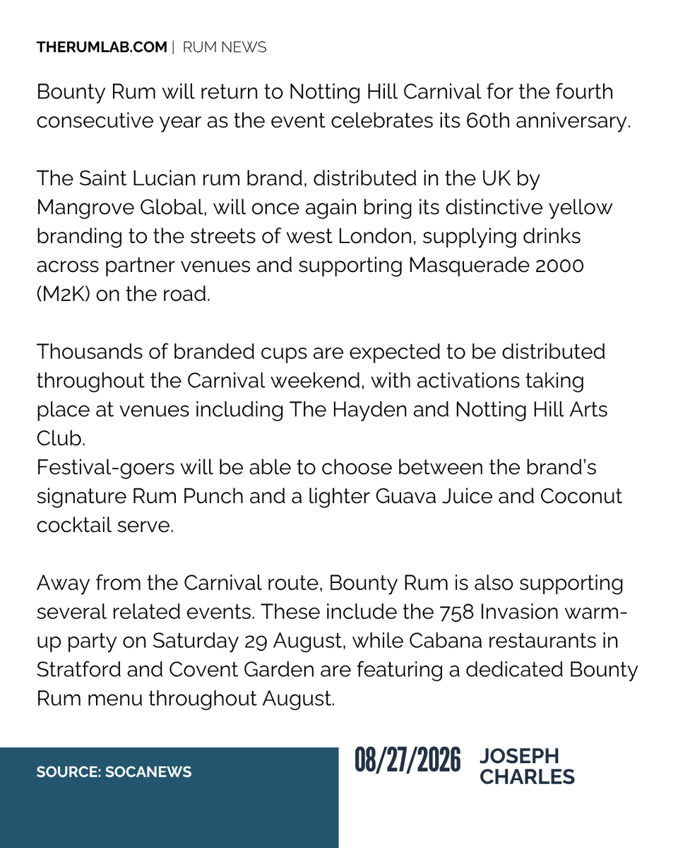therumpour's tweet photo. RUM NEWS:
Ashera Goonewardene, Bounty Brand Ambassador, said Notting Hill Carnival was “one of the great joys” of the year and added that the festival’s 60th anniversary made this year’s celebrations particularly significant.
#Rumnews #BountyRum #NottingHillCarnival #rumlovers https://t.co/AxT904jBep