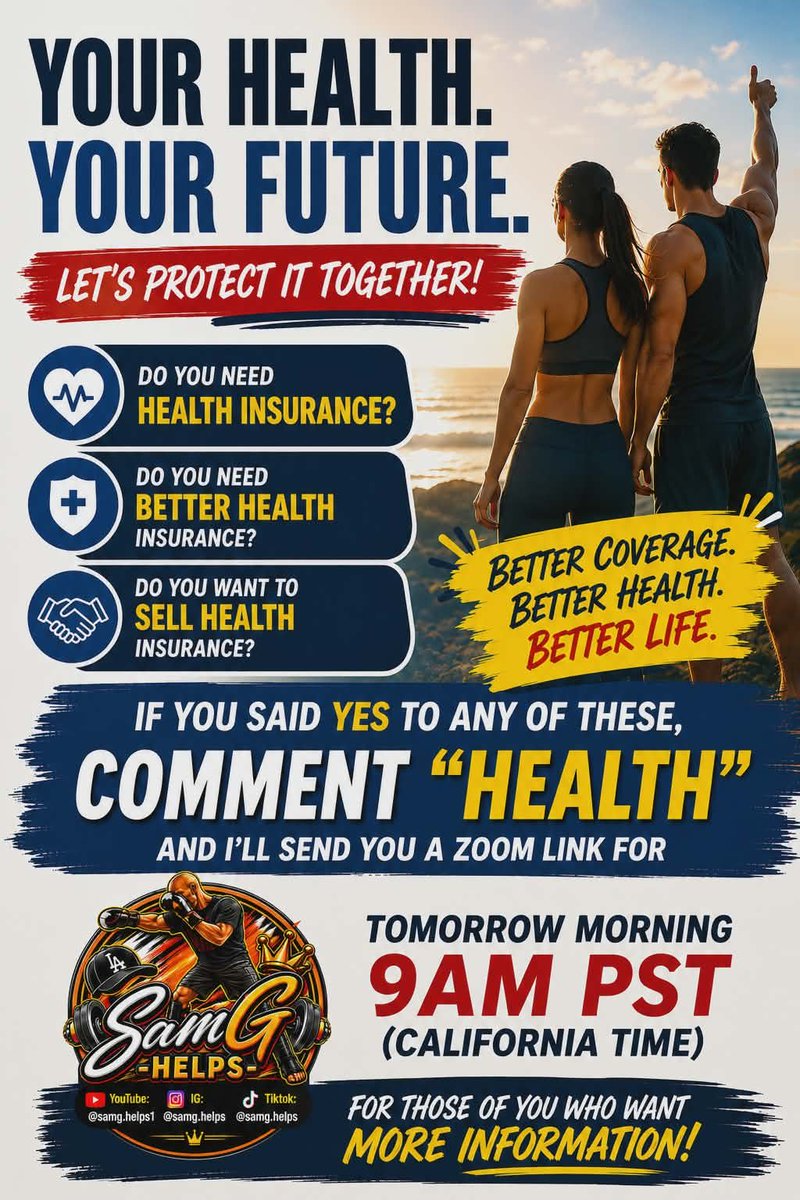 SamGees64's tweet photo. Your Health &amp; Healthcare is important! Whether you need it, wanna upgrade it, or be in the industry to sell it, an important Zoom call it's tomorrow morning at 9:00 a.m. PST (Cali Time!) to go over all the options. Comment "Health" &amp; I'll send you the link 💪🌊 https://t.co/CIJHWg4BnM