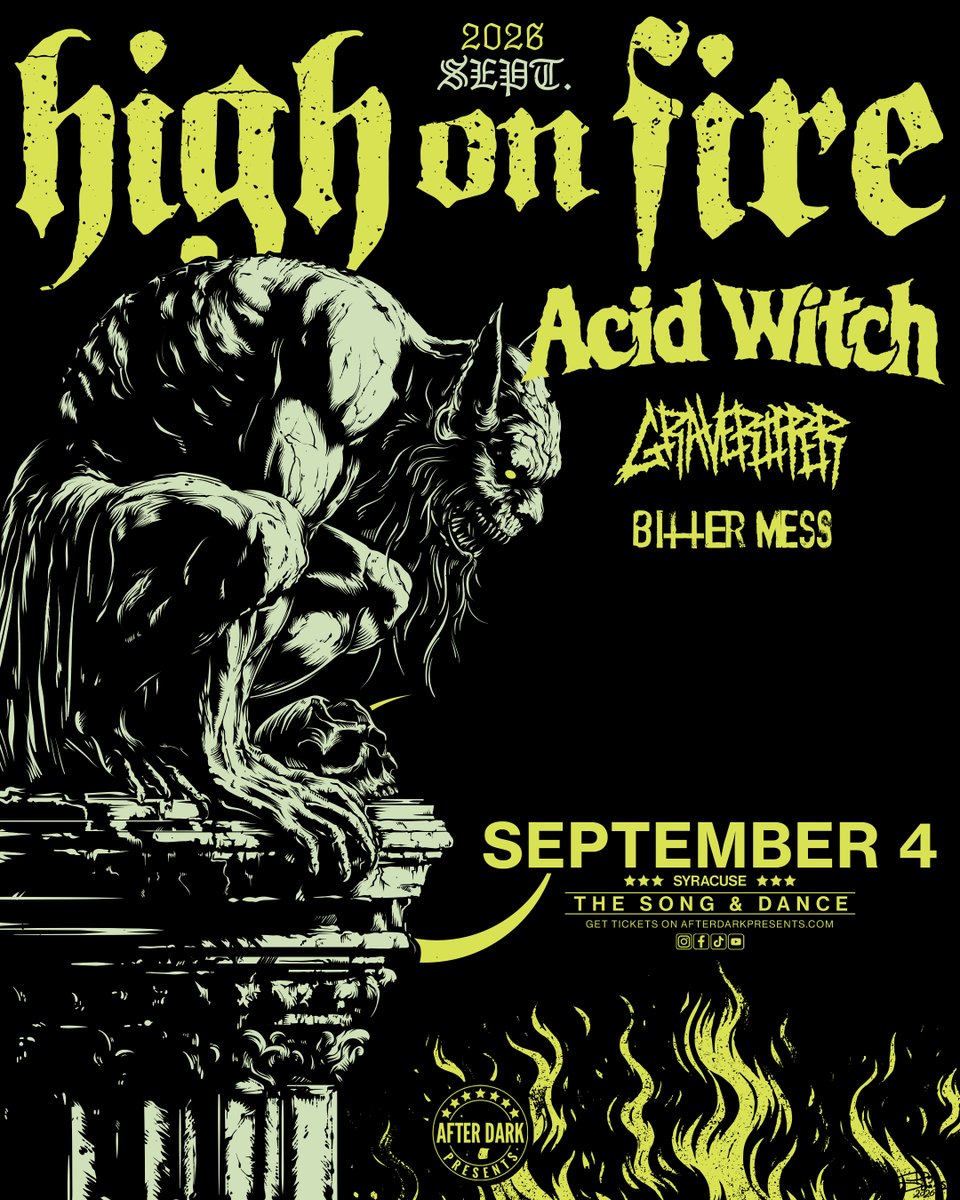 AfterDarkEvents's tweet photo. TONIGHT - High On Fire with special guests Acid Witch, Graveripper, Bitter Mess at The Song &amp; Dance. Doors open at 6pm - tickets available at the show.

Tickets &amp; Info: https://t.co/G0n4LLG90s https://t.co/oBjzh5CkCY