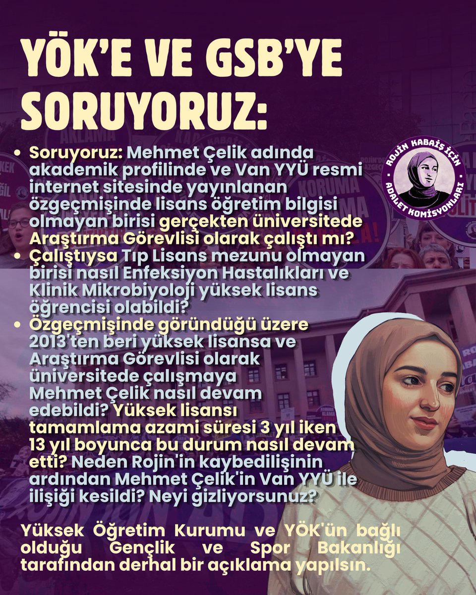 RojineAdalett's tweet photo. ❓️❓️Yüksek Öğretim Kurumu ve Gençlik ve Spor Bakanlığı'na Soruyoruz!

Sorularımız net, cevapları da net istiyoruz.
#RojiniçinAdalet https://t.co/JI913fouvt