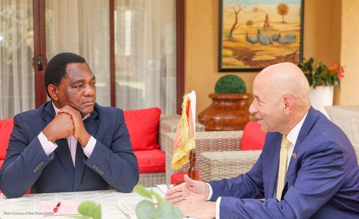 AsstSecStateAF's tweet photo. Assistant Secretary Garcia is in Zambia for the presidential inauguration of President Hakainde Hichilema (@HHichilema). In their conversation today, Assistant Secretary Garcia and President Hakainde Hichilema discussed shared priorities, including expanding trade and investment, advancing regional peace and security, and increasing the self-reliance of Zambia’s health system.