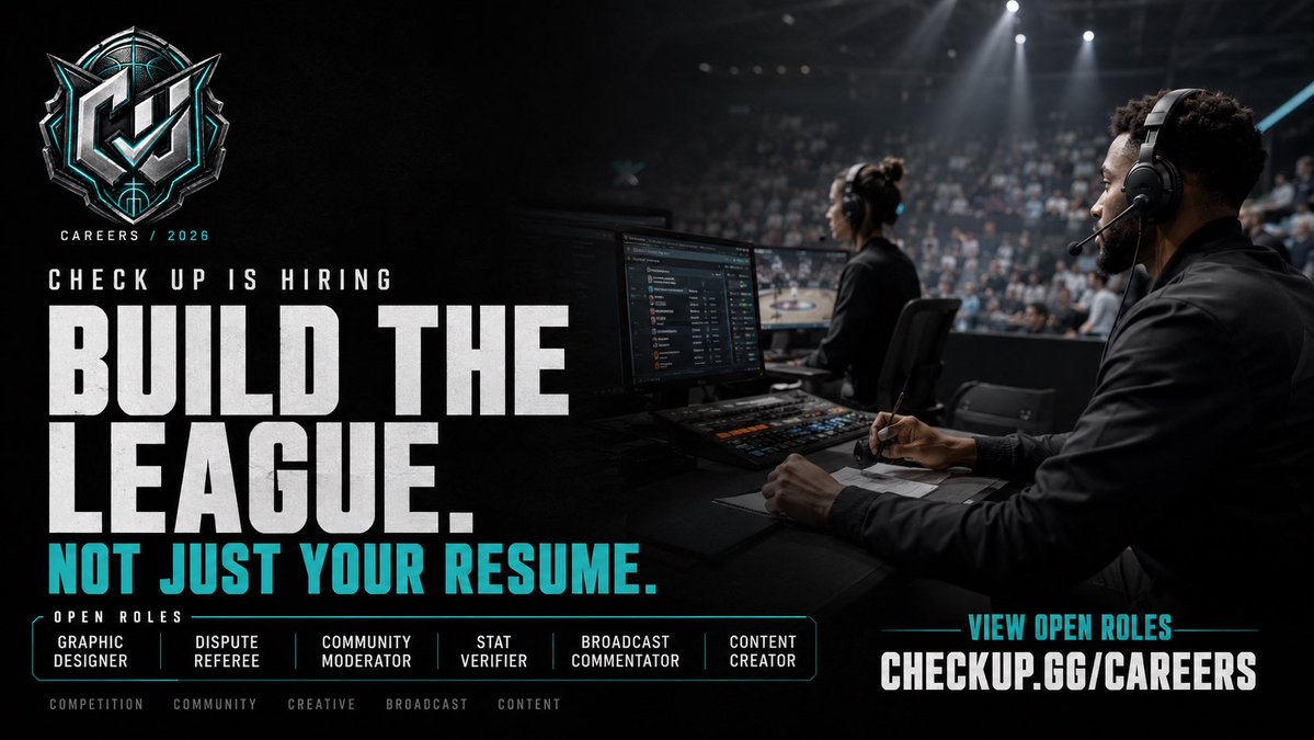CHECKUPofficial's tweet photo. 📢 CHECK UP IS HIRING

We’re officially opening applications for people who want to help build and run Check Up.

We’re looking for:

🎨 Graphic Designer
🛡️ Dispute Referee
💬 Community Moderator
📊 Stat Verifier
🎙️ Broadcast Commentator
🎬 Content Creator

If you want to help with competition, community, creative, broadcast or content, check out the open roles and apply.

Apply here:
https://t.co/R3khxETuRV

Know somebody who would be a good fit? Tag them or send them the link.