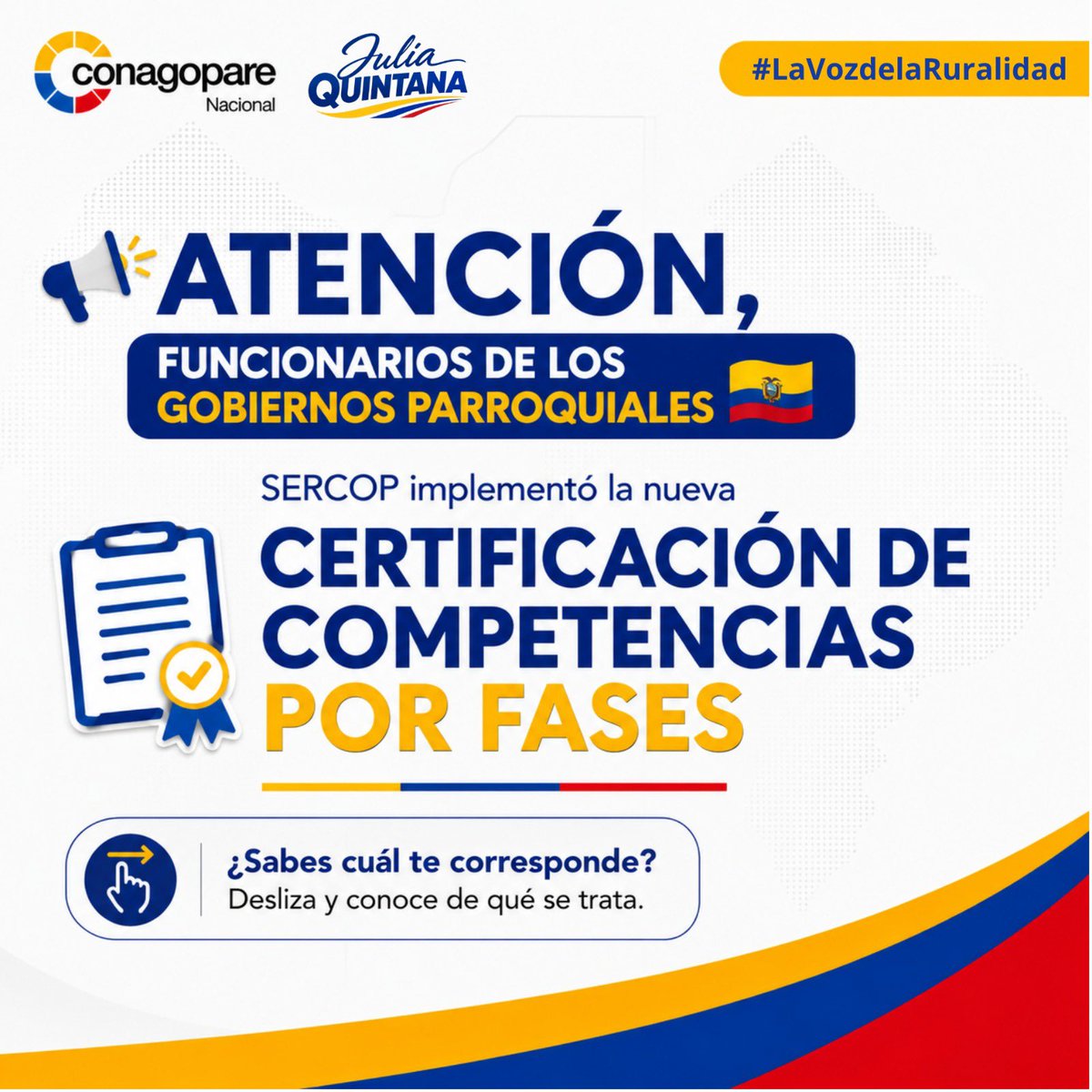 ConagopareN's tweet photo. Atención funcionarios de nuestros Gobiernos Parroquiales Rurales.

Participas de los proceso de contratación pública, certifícate. https://t.co/nWQtsI6wIQ