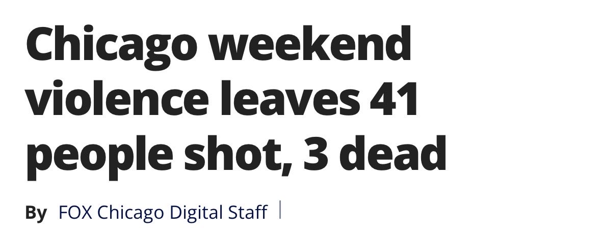 Jim_Jordan's tweet photo. 3 killed.

41 shot.

Deadly weekend in Democrat-run
Chicago. https://t.co/ZQ5pYjRVBX
