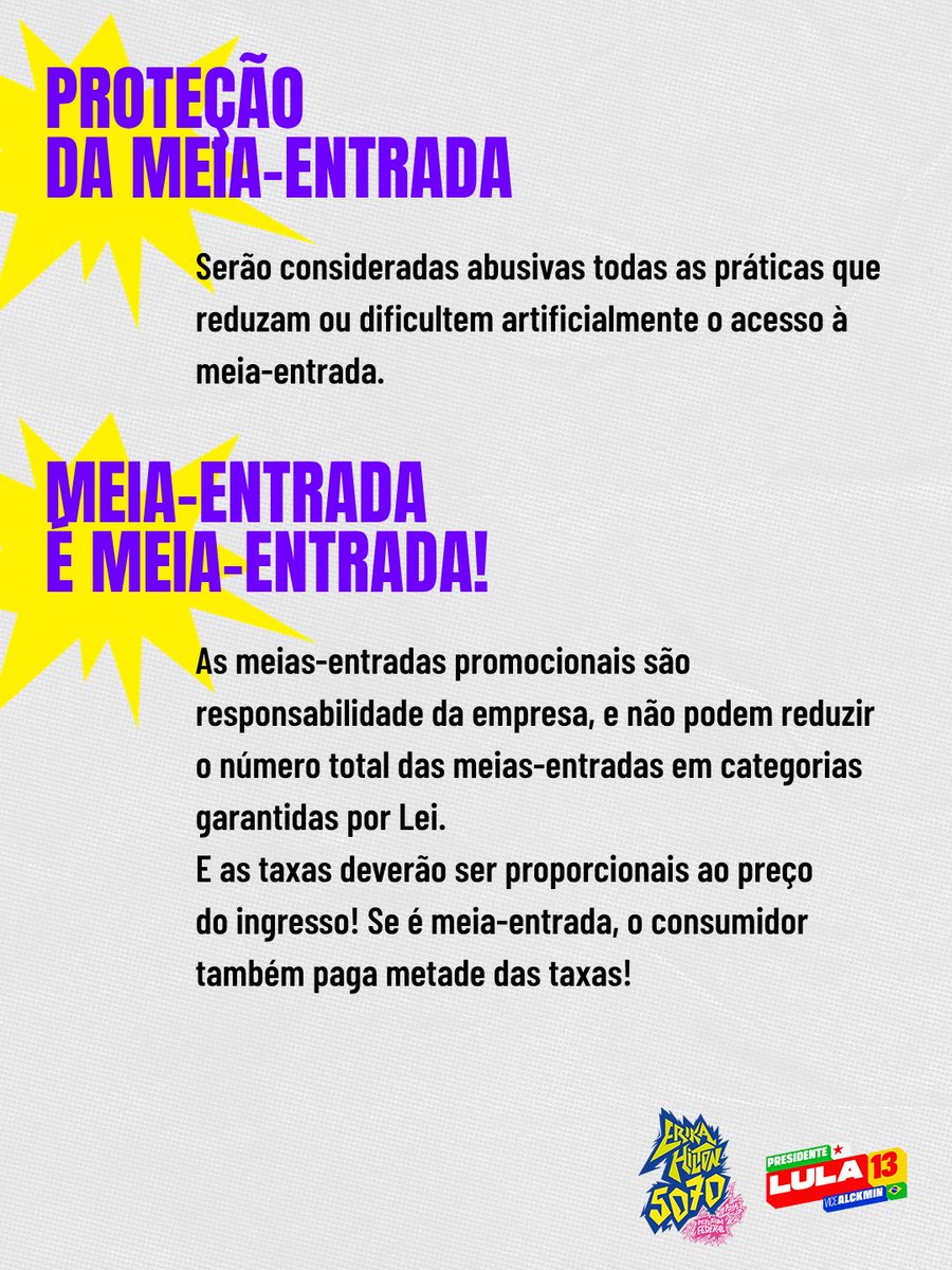 scarpenterbr's tweet photo. ⭐️ VITÓRIA DOS FÃS! ⭐️

Depois de muita luta contra os abusos dos cambistas digitais e por condições dignas nos shows, a deputada @ErikakHilton assumiu a frente dessa reivindicação e as mudanças finalmente chegaram.

Nesta segunda-feira, o presidente @LulaOficial assinou decretos essenciais. As novas regras vão tornar a venda de ingressos muito mais justa e garantir, de uma vez por todas, o acesso gratuito à água em grandes eventos no Brasil.

É 13 nas urnas! ⭐❤️

Confira tudo nas imagens! 👇