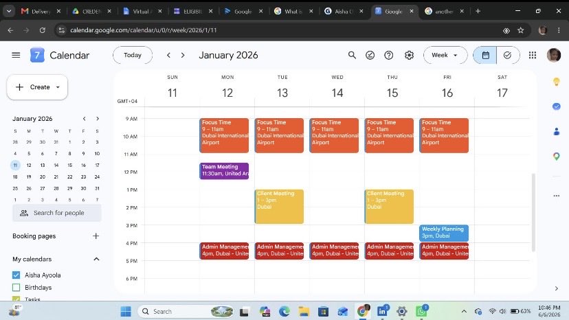 NohNoh_Aii's tweet photo. Day 6/15 
A well-managed calendar = a less stressful day.
As a VA, I can help with:
• Scheduling meetings • Setting reminders
• Avoiding conflicts • Rescheduling appointments • Organizing your day
You focus on the business. I help manage the time behind it. #VirtualAssistant https://t.co/n6XBQwb6MI