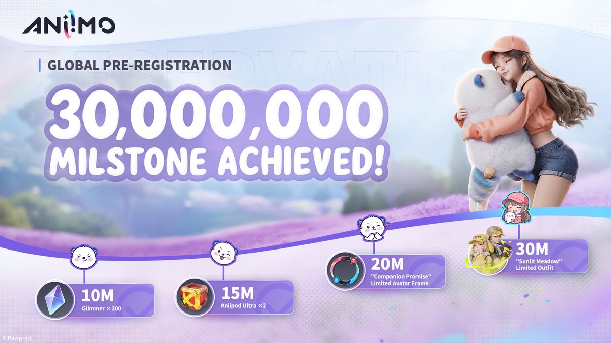Aniimo_EN's tweet photo. 🎊 30 MILLION PRE-REGISTRATIONS! 🎊

You showed up and officially crushed our biggest milestone yet. 🩵

We are absolutely blown away by your support. Thank you for making this possible!

#Aniimo #AniimoGlobalLaunch https://t.co/qbz5eZVrXf
