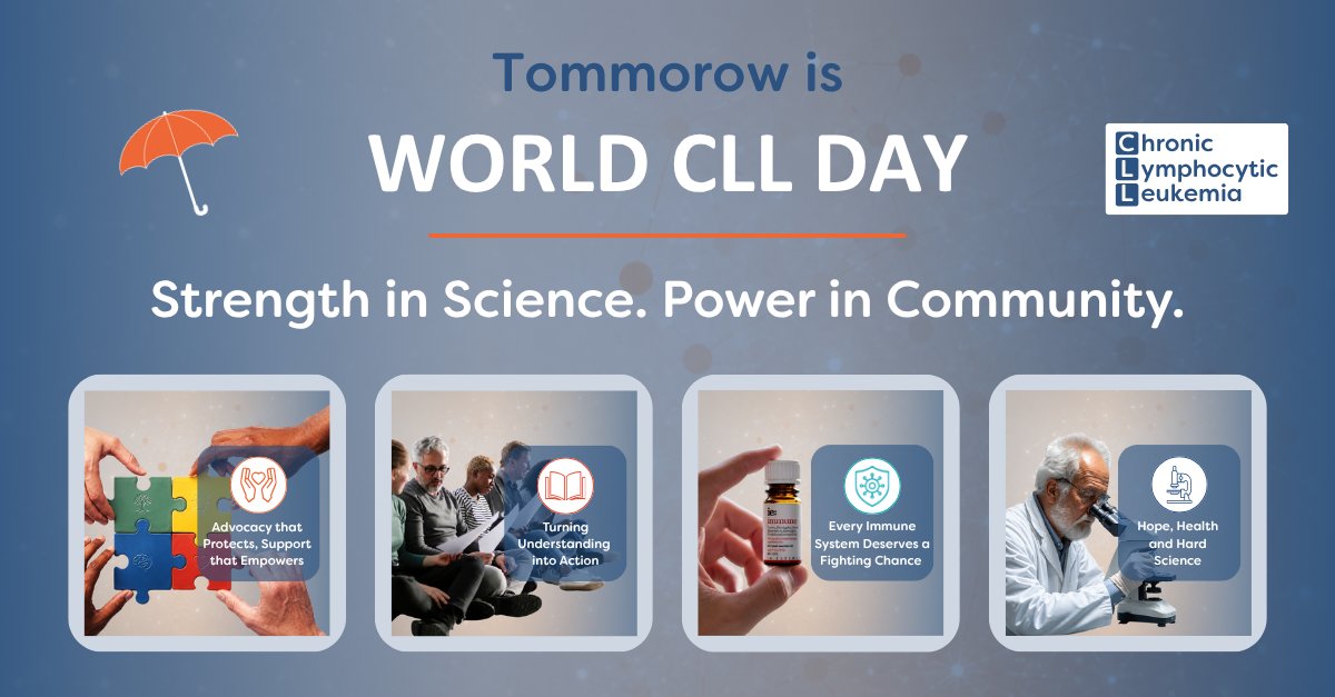 CLLAdvocates's tweet photo. Tomorrow is World CLL Day 🌍 Join the global #CLL community to raise awareness and champion #WCLLD: https://t.co/2gbyZjdN5d #StrengthInScience #PowerInCommunity https://t.co/9SBV7ihmQl
