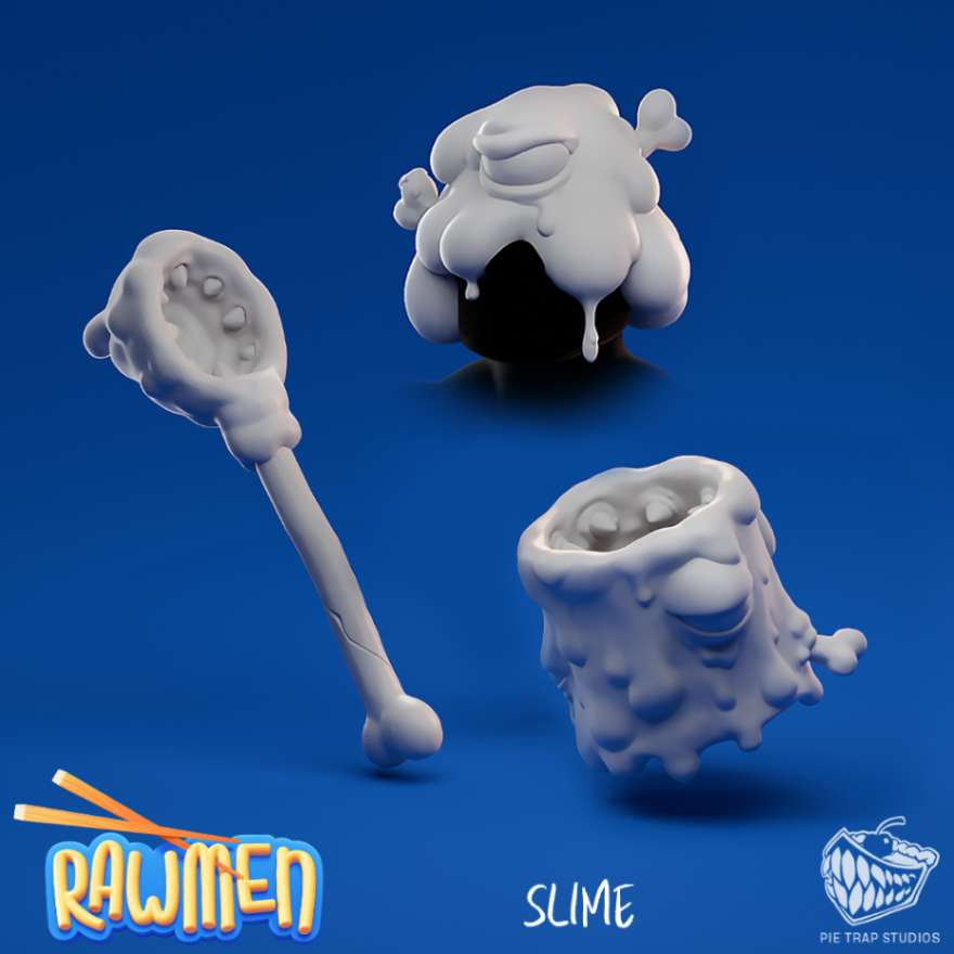 pietrapstudios's tweet photo. Slime set for Rawmen: ladle, dripping monster pot, and matching hat. Simple pieces, strong silhouette, gross but cute vibe. #Rawmen #CharacterArt #GameDev https://t.co/8pVZjahBCl
