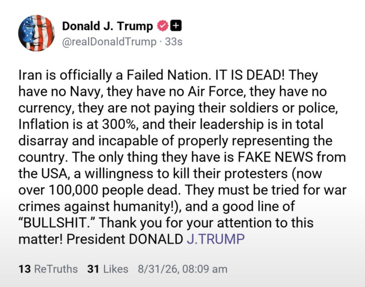Narjes_Rahmati's tweet photo. Every time Iran damages an American base, Trump raises the protester deaths by another 10,000.

Now we're at 100,000. https://t.co/eVyqwALrs7