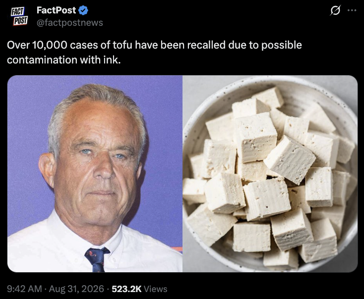 JoePerticone's tweet photo. this account is strangely good at pairing photos of recalled food with RFK Jr looking similar to said foods https://t.co/dIglhkwOPc