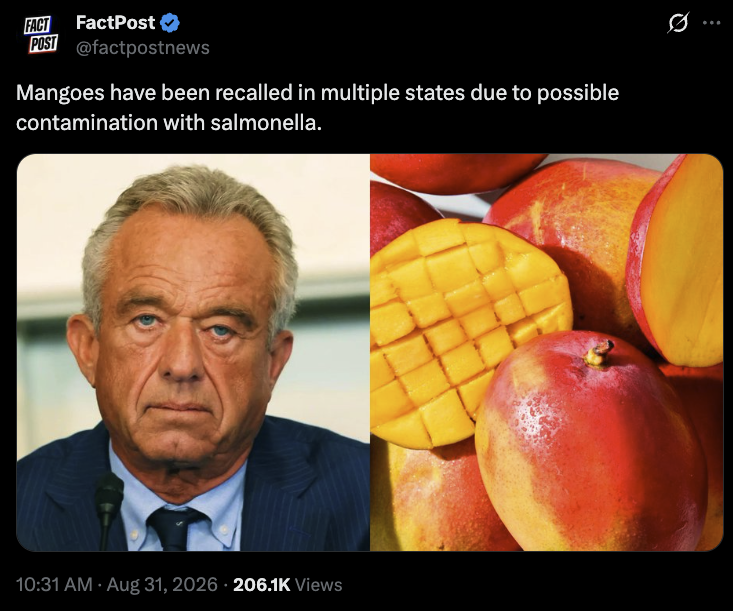 JoePerticone's tweet photo. this account is strangely good at pairing photos of recalled food with RFK Jr looking similar to said foods https://t.co/dIglhkwOPc