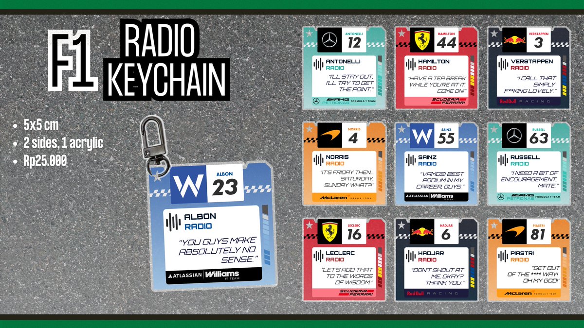 green__site's tweet photo. < ♡ + ↻ to help me spread the news! >
 ㅤ
hallo! green__site's f1 radio keychain pre-order is open! 🏁
📅 31 agustus - 7 september 2026
🏷️ Rp25.000 each
🔗 https://t.co/glpltVGCF7
ㅤ https://t.co/ieijDf9Zn5