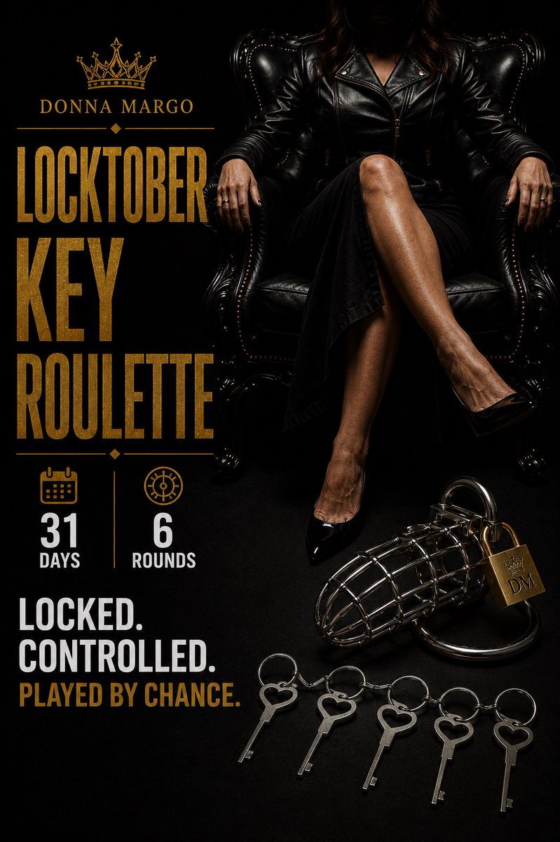 ItsDonnaMargo's tweet photo. 31 days. 6 rounds. Your key in my hands.
On October 1st, I’m taking your keys, naughty boys

Every Saturday I’ll roll the dice — and chance will decide what happens next: challenges, punishments, rewards, surprises, key changes… and perhaps even a chance to unlock early. —> https://t.co/zHDICQBA3C