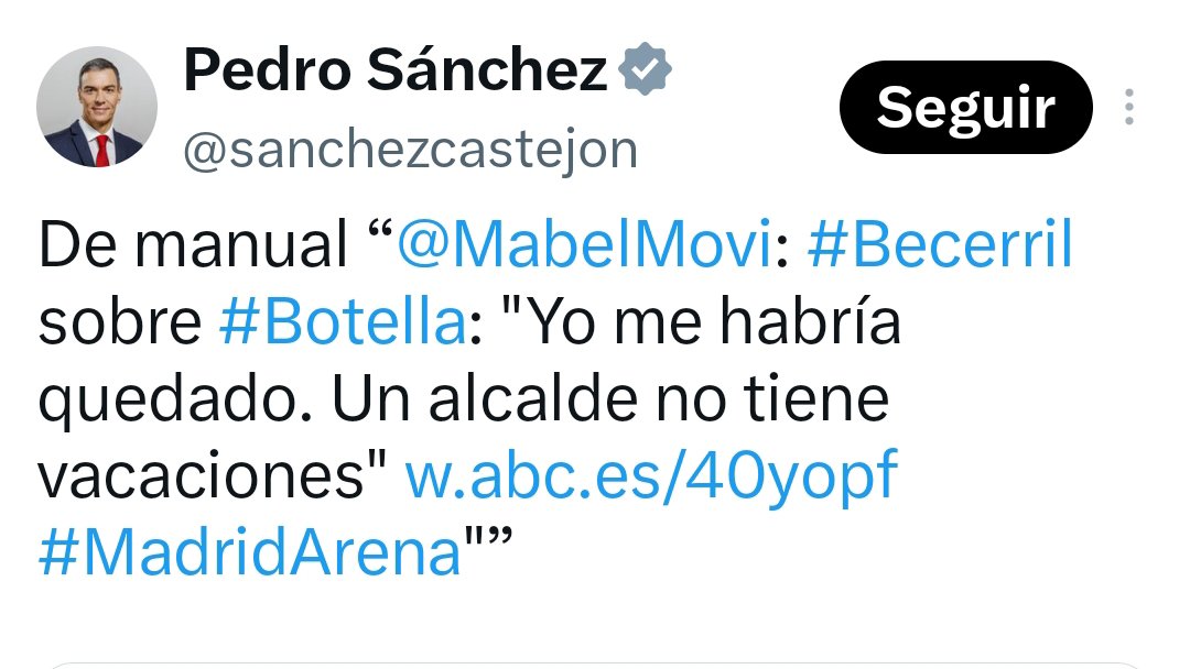 JonMendezIz's tweet photo. Hay que ver la suerte que tiene Sánchez de ser presidente del Gobierno, que tiene vacaciones, no como los alcaldes de Madrid, que esos no tienen derecho. https://t.co/EB3R9TNfH4