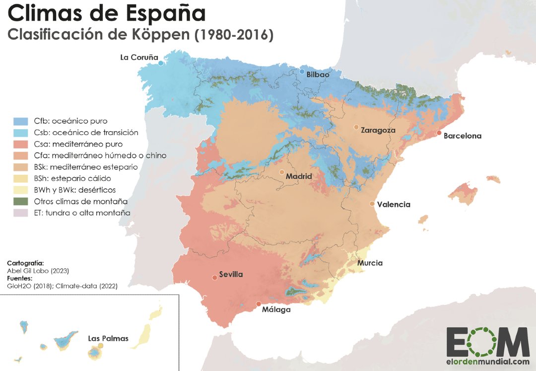 elOrdenMundial's tweet photo. España es el país de Europa más vulnerable al cambio climático

En 2050 Cantabria podría tener un clima mediterráneo, mientras que habría desiertos en Toledo, Zaragoza o Albacete🐪

🗺️Aquí lo vemos 👇
https://t.co/SybGrm3Dk3 https://t.co/F1B6JFlQmw