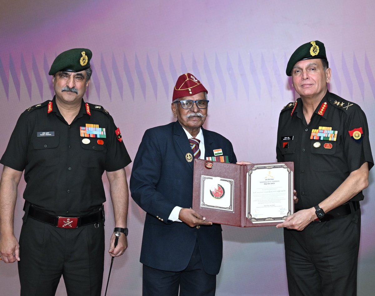 adgpi's tweet photo. योद्धा सेवा सम्मान
YODDHA SEVA SAMMAN

कर्म से गौरव, सेवा से विजय।
Honour Through Action, VIJAY Through Service.

#GeneralDhirajSeth, #COAS, felicitated four distinguished Veterans with the Yoddha Seva Samman #YSS at #Pune, recognising their selfless contributions to veteran welfare, youth empowerment, environmental conservation and dedicated service to the community.

Lt Col Vikram Ram Advani (Retd) was honoured for his continued support to the veteran community through guidance, financial assistance and initiatives focused on the education of wards of Ex-Servicemen and special children.

Lt Col Kishor Kumar More (Retd) was recognised for continuing his service beyond uniform through mentorship of Armed Forces aspirants and steadfast support to veterans and Veer Naris in addressing pension, ECHS and welfare-related requirements.

Nb Sub Vasant Arjun Mhaske (Retd), a 1971 War veteran, was felicitated for his lifelong commitment to service, dedicating his post-retirement years to veteran welfare, social causes and inspiring the youth to serve the Nation.

Nk Kad Ashok Dattoba (Retd) was recognised for his efforts towards Ex-Servicemen welfare and community development, including plantation of over 3,000 saplings for environmental conservation, organising blood donation initiatives and promoting women empowerment.

‘Service is a Lifelong Journey; Building a Stronger, United #India.’

#RespectAndRecognition
@IaSouthern
@DIAV20
