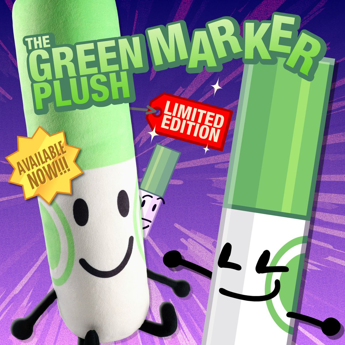 jacknjellify's tweet photo. The Green Marker Plush is now available on the Jacknjellify shop! This plush is limited edition, once it's gone, it's gone forever! #BFDI https://t.co/TLTHK2fvYo