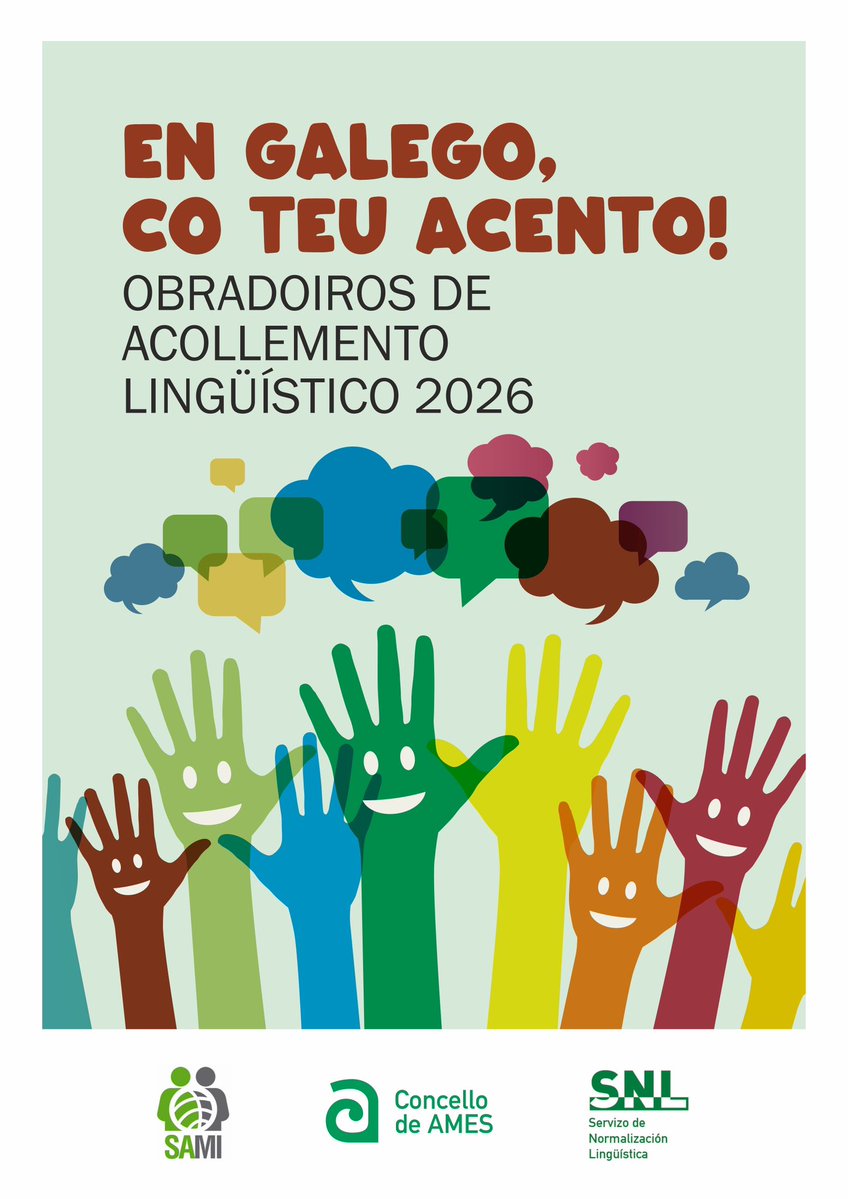 concellodeames's tweet photo. O mércores 2 de setembro abre a inscrición nos obradoiros de acollemento lingüístico "En galego, co teu acento!" 🗣️👅
O prazo de inscrición finaliza o 11 de setembro 🔗ℹ️ https://t.co/Y7HFU72HsM
#Lingua #Galego #Ames #ConcelloDeAmes https://t.co/OFLVAF13Gr