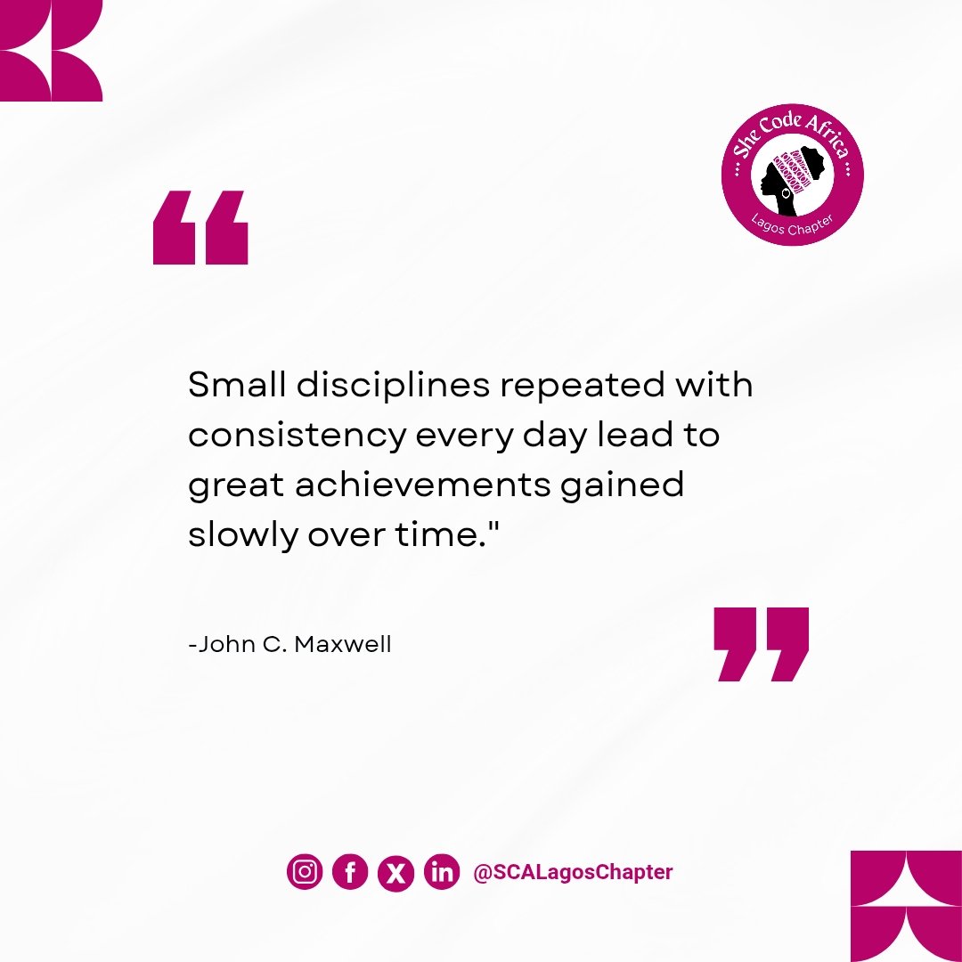 SCALagosChapter's tweet photo. Progress isn’t always loud. Sometimes, it’s simply showing up, doing the quiet work, and trusting the process.

Small, consistent actions lead to great achievements. Pace over perfection, every time.

What daily discipline is keeping you grounded?

#SheCodeAfrica #SCALagos https://t.co/VcuSQiIdjO