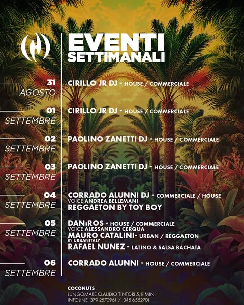 AngeliPierre's tweet photo. Discoteca Coconuts Rimini aperta tutte le sere
Cena, tavolo, hotel 3394339511 Lino https://t.co/RdAIGpLv1J

#settembre #rimini #coconuts #31agosto #club #italvolley #Woltemade #jungkook #Cuba #Gemelli #Leweling #Allegri #Islanda #Ranucci #Hutchinson #DeRoon #Beto #Olivera #Kate https://t.co/dFBbnULQIe