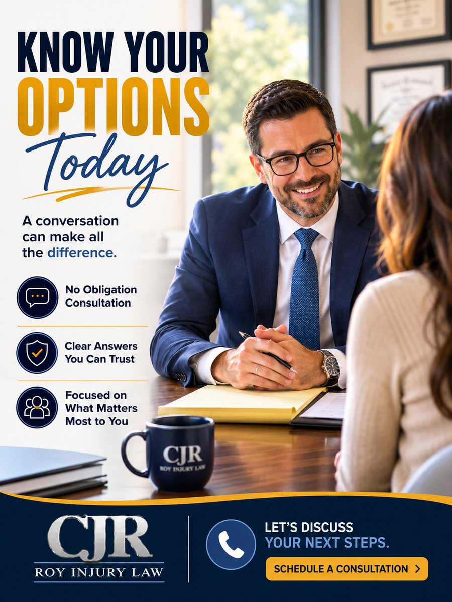 ChrisRoyJr's tweet photo. The right information can make all the difference after an injury. A conversation can help you understand your options. Schedule a consultation today.
#PersonalInjuryLaw #KnowYourOptions https://t.co/Gz7URodkL9 https://t.co/JCrtYT4y95