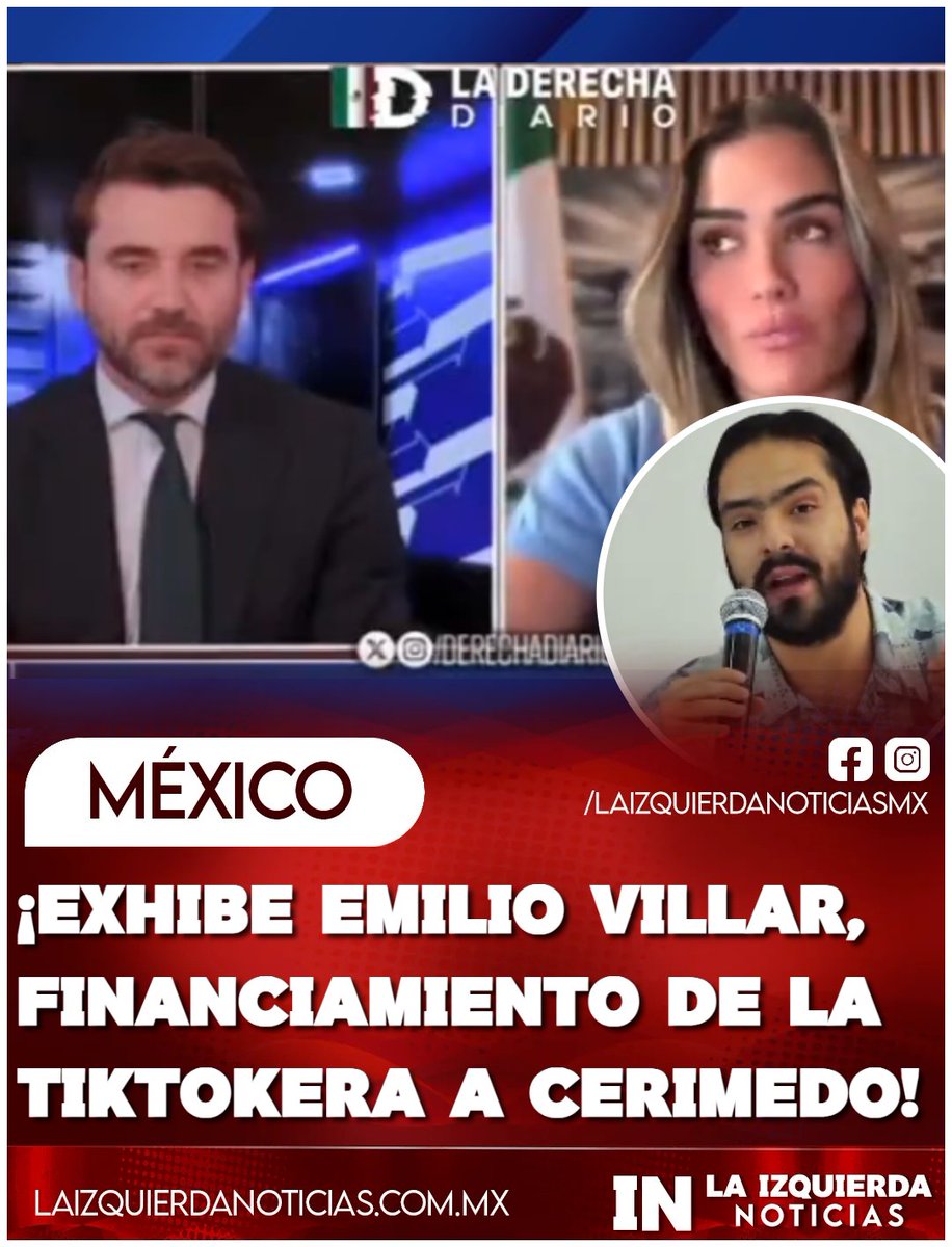 IzqNoticiasMx's tweet photo. ¡EXHIBIDA! Emilio Villar, el Concejal del Pueblo, destapó que Alessandra Rojo de la Vega está vinculada con el ultraderechista Fernando Cerimedo: su compinche Juan Negre la ha entrevistado varias veces en La Derecha Diario, y esas participaciones fueron pagadas. La tiktokera no solo se presta a la guerra sucia, también la financia.