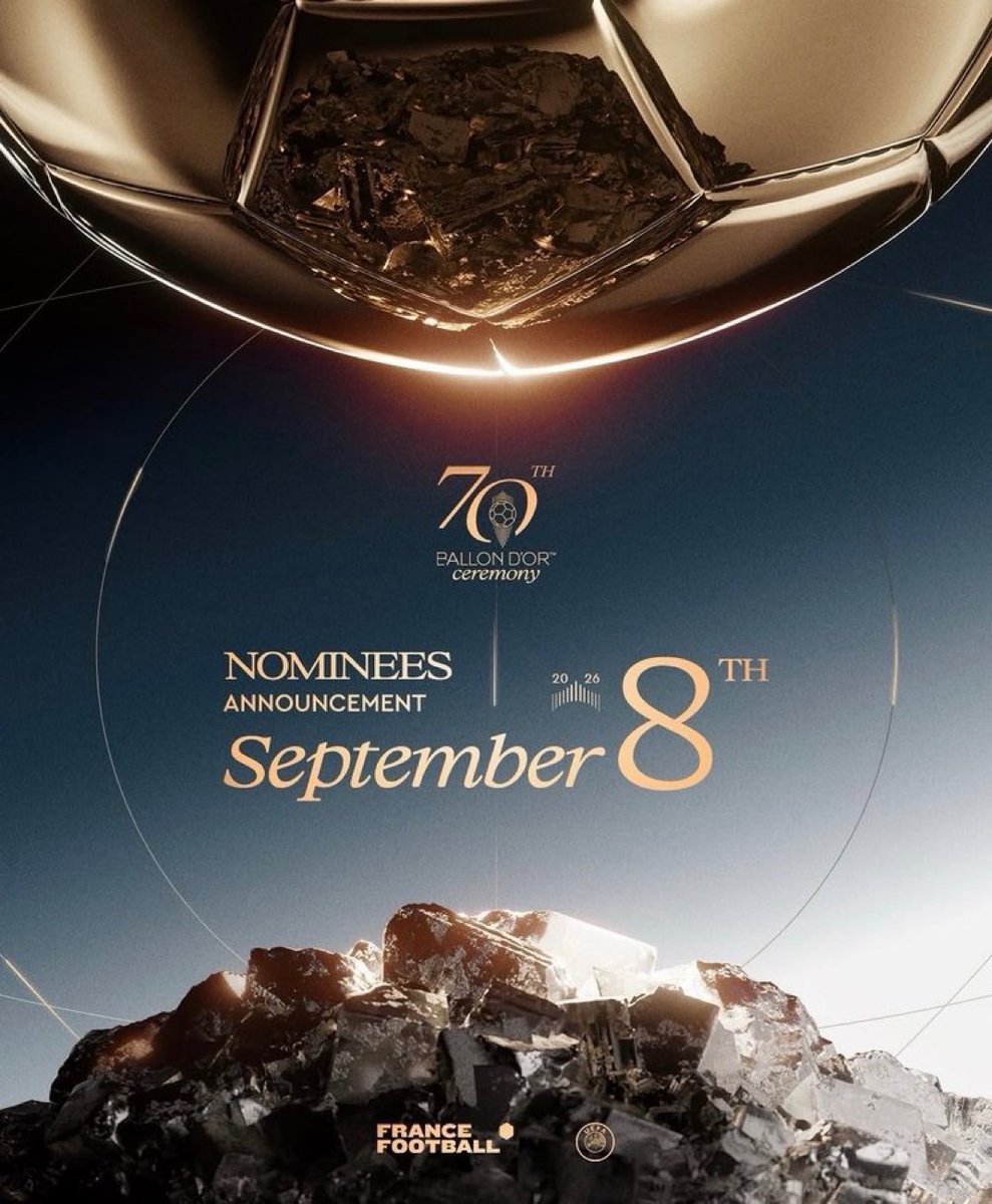 MadridUniversal's tweet photo. 🚨 OFFICIAL: The 30 nominees for the 2026 Ballon d'Or will be revealed on September 8th. https://t.co/pwG2rDBn9P