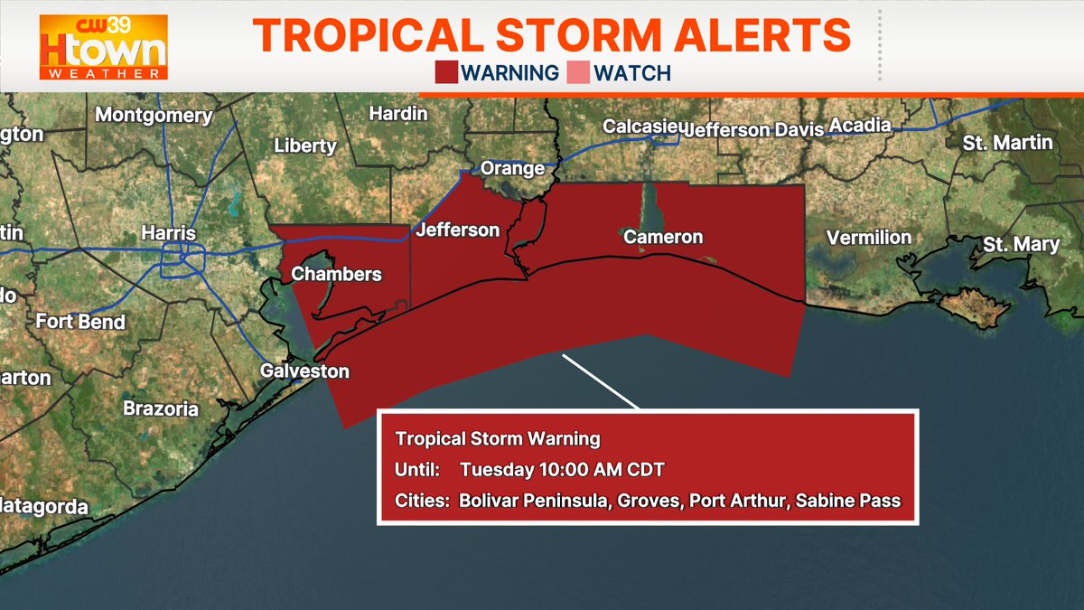 IdolinaPeralez's tweet photo. ⚠️NEW: Potential Tropical Cyclone Five has formed in the Gulf. Tropical Storm Warning in effect for TX coast.

🚨 Flash flooding is possible, especially in urban and low-lying areas Tuesday.
🔌 Power outages are also a concern with strong wind gusts 50 to 60 mph.
@CW39Houston https://t.co/3RN06lE80I