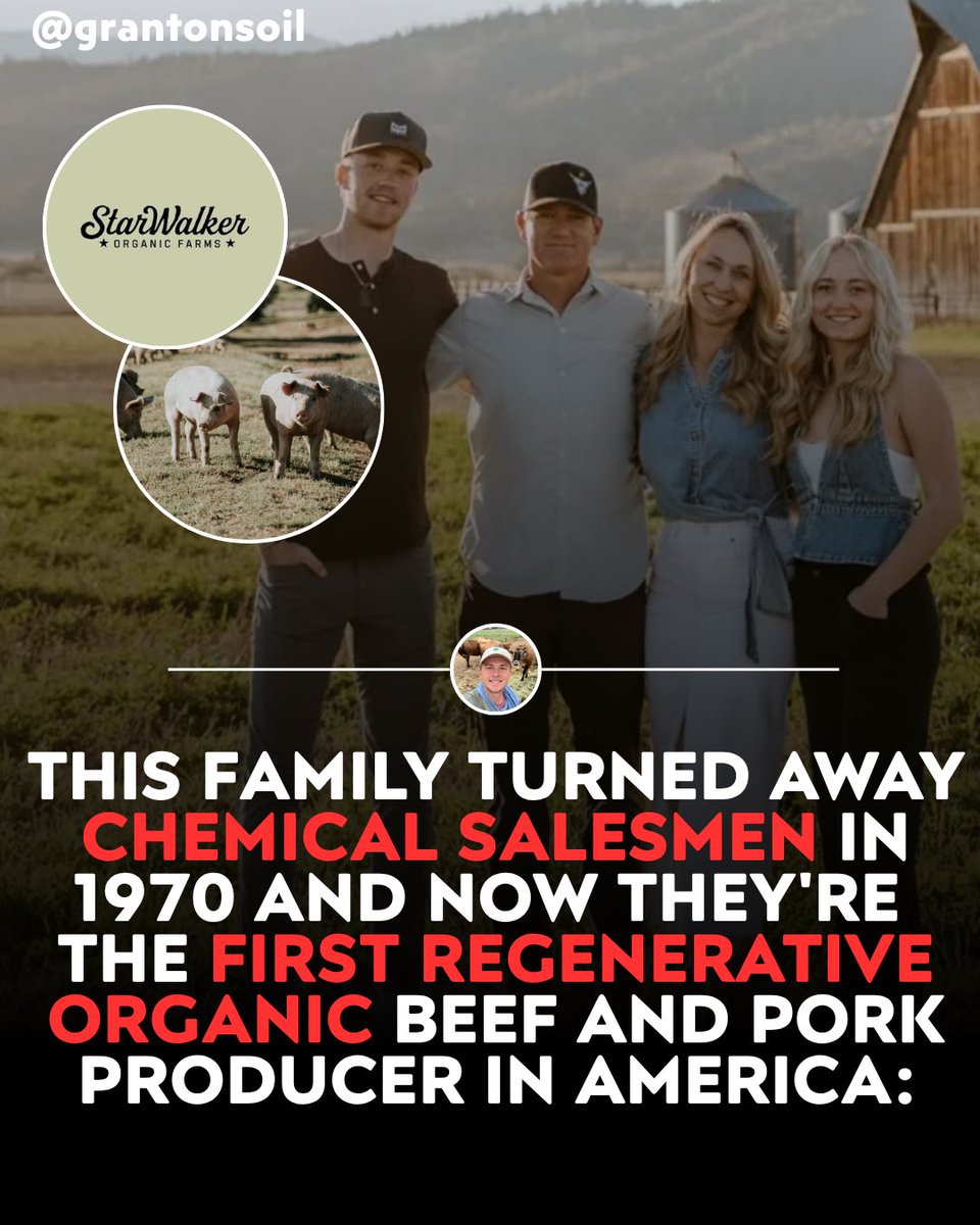grantonsoil's tweet photo. One California family said no to chemical salesmen in 1970 and never looked back.

Jason Walker’s grandparents bought land at the foot of the Marble Mountains that year, and his parents refused every pitch for pesticides and synthetic fertilizer as they farmed it.

By the 1980s that stubbornness made StarWalker one of the first certified organic farms in the country, and it’s now the first Regenerative Organic Certified beef and pork producer in America.

Find StarWalker beef on Localize.