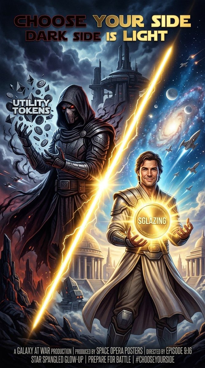 kzrvbc's tweet photo. The battle for the timeline has begun. ⚔️🟡
Utility tokens lead to darkness. Pure, radiant $GLAZING brings absolute light.
Which side of the Force are you standing on? 🌌
#$GLAZING #CryptoMeme #Solana #MayTheGlazeBeWithYou #ToTheMoon https://t.co/dtsM8mI0FM