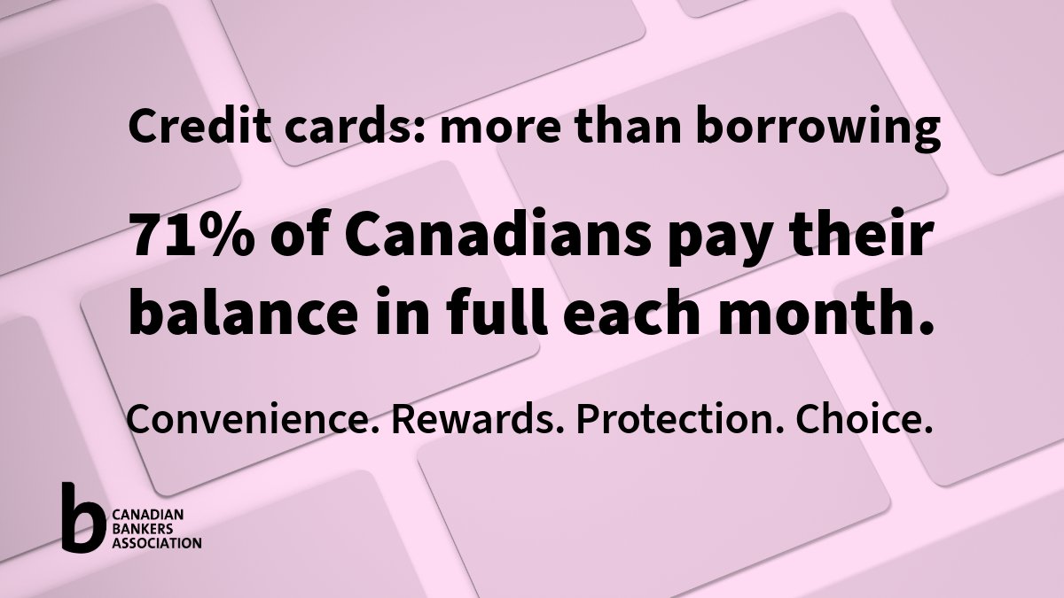 CdnBankers's tweet photo. Credit cards are more than borrowing.

71% of Canadians pay their balance in full each month — using cards for convenience, rewards and protections.

For retailers, they mean faster payments and more choice for customers.

Read more: https://t.co/66WReXnWEd

#CreditCards #Payments