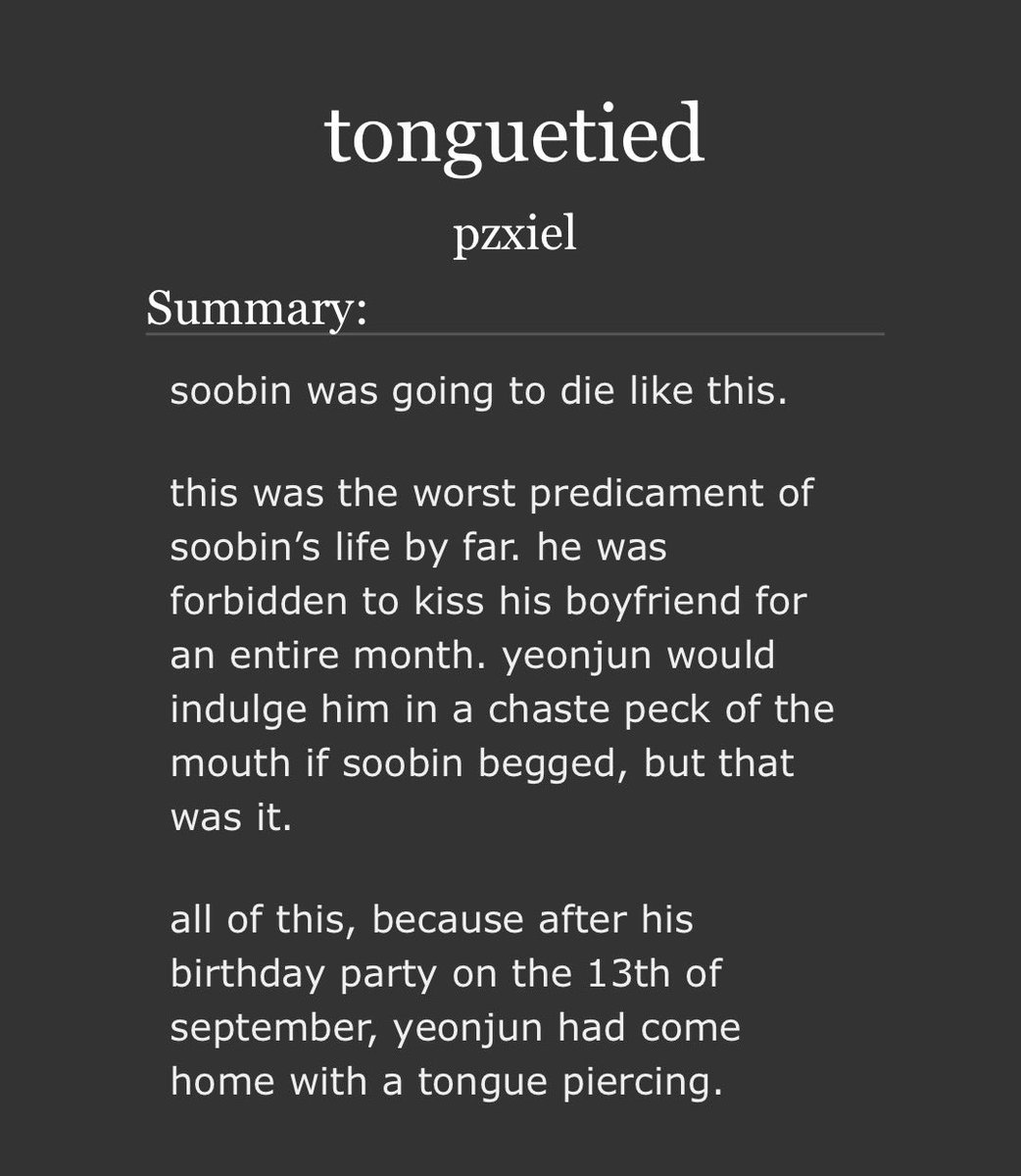 pzzzxiel's tweet photo. tonguetied | rated e | 6.4k

- day 4 prompt: piercings
- yeonbin (↑🦊🐰↓)
- it's a tongue piercing.....
- for @bottomsbnweek #bottomsbnweek2026!

https://t.co/F4vVDL4Pph https://t.co/T0AYD4NGJ8