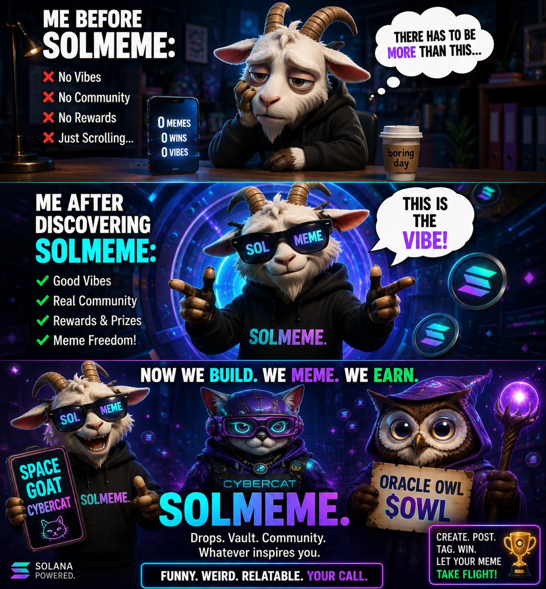 goodnessX30's tweet photo. Space Goat has entered the meme dimension. 🚀

When the vibes are low, you don’t scroll… you MEME. 😂
SOLMEME brought the portal, Cybercat brought the tech, and Oracle Owl $OWL brought the wisdom. 

Now we build. We meme. We fly. 

@SOLMemeToken 

#SOLMEMEcommunity https://t.co/X0x8YzewkT