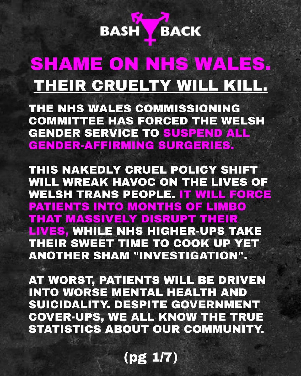 xoxoBASHBACK's tweet photo. Our response to NHS Wales suspending all gender-affirming surgeries.

This cruelty will kill people. We will resist.

( 1 / 4 ) https://t.co/Gg17UB94tN