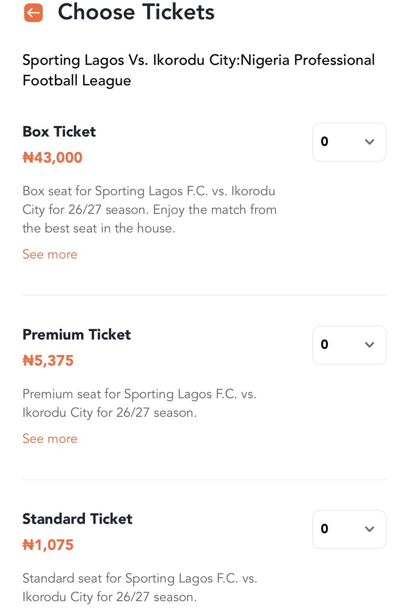 Dapoo05's tweet photo. @SportingLagos In my little bid to support lagos Derby, I would like to buy 10 (premium) tickets, 10 (standard) tickets for anyone interested in the watching the game. https://t.co/KTE33c8GIt
