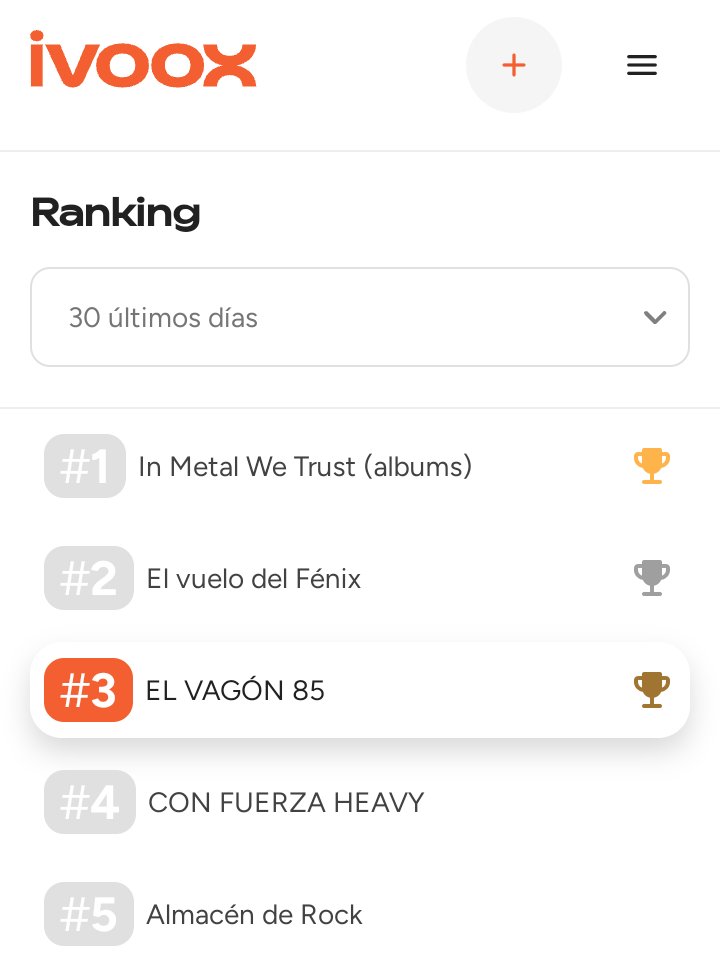 antenamicuarto's tweet photo. CUENTA ATRÁS PARA LA NOVENA TEMPORADA

Esta semana vuelve El Vagón 85 y además con una gran noticia. Hemos alcanzado el tercer lugar en el ranking nacional de Rock y Metal de @ivoox . Cuando pasan cosas bonitas hay que compartirlas con quienes las hacen posibles. GRACIAS. https://t.co/zy04brK1nB