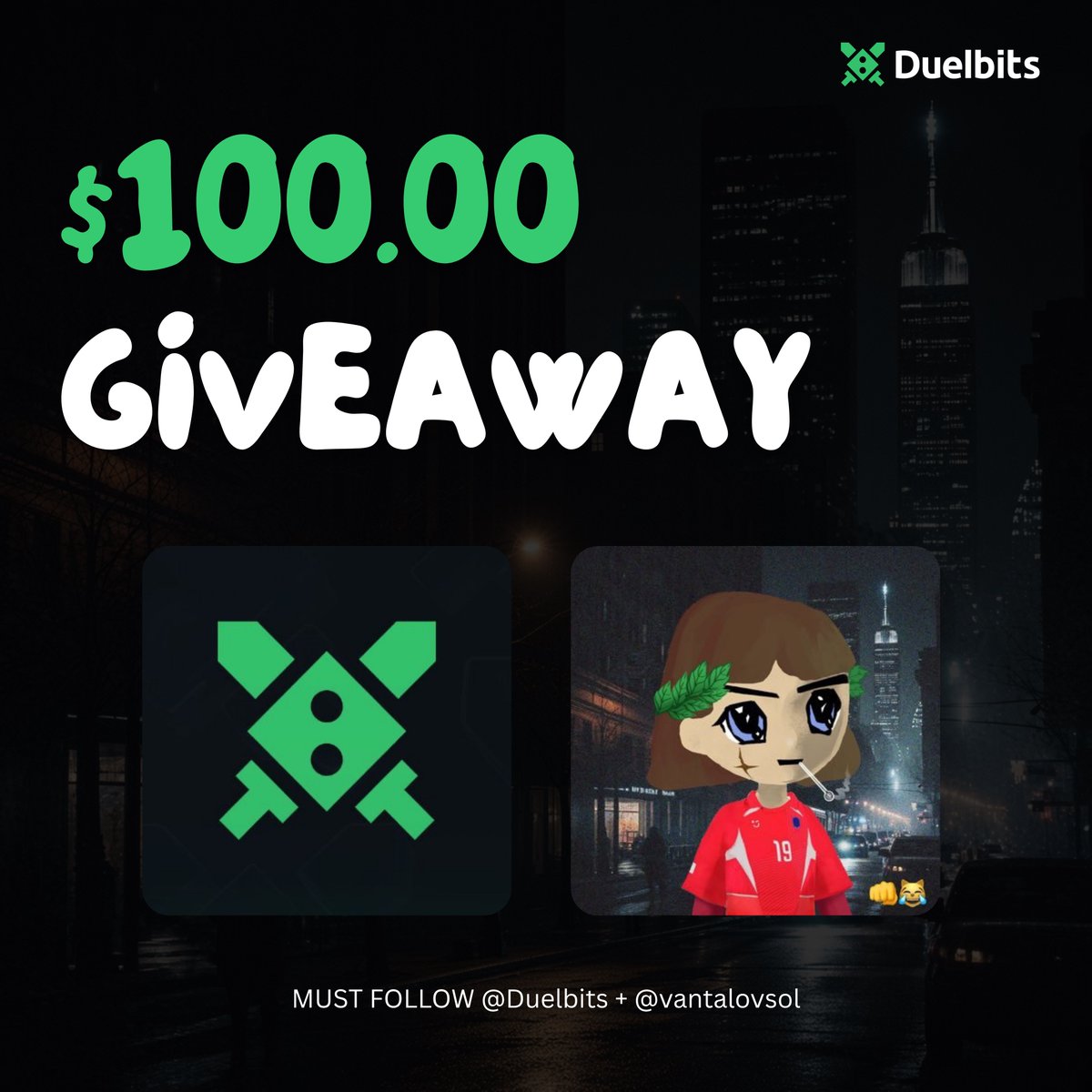 Unemployydd's tweet photo. $100 giveaway 🔥

• Follow @Duelbits + @vantalovsol 
• Tag 2 friends 
• Like + RT

Picking winners in 72 hours 👇 https://t.co/94rXeYrV9H