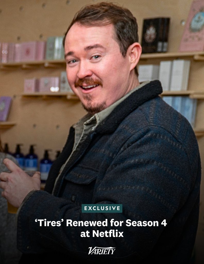 Variety's tweet photo. EXCLUSIVE: The Shane Gillis sitcom "Tires" been renewed for Season 4 at Netflix, a few weeks after the third season premiered on the streamer.

"'Tires' continues to deliver the unapologetic comedy and authentic point of view Shane, John and Steve's fans know and love, and Season 3 hitting its highest-ever Top 10 ranking proves this fandom just keeps growing," said Tracey Pakosta, Netflix's vice president of U.S. comedy. "We love working with this team and can't wait to see what's next for the Valley Forge crew in Season 4."

https://t.co/gWbMF9TeDr