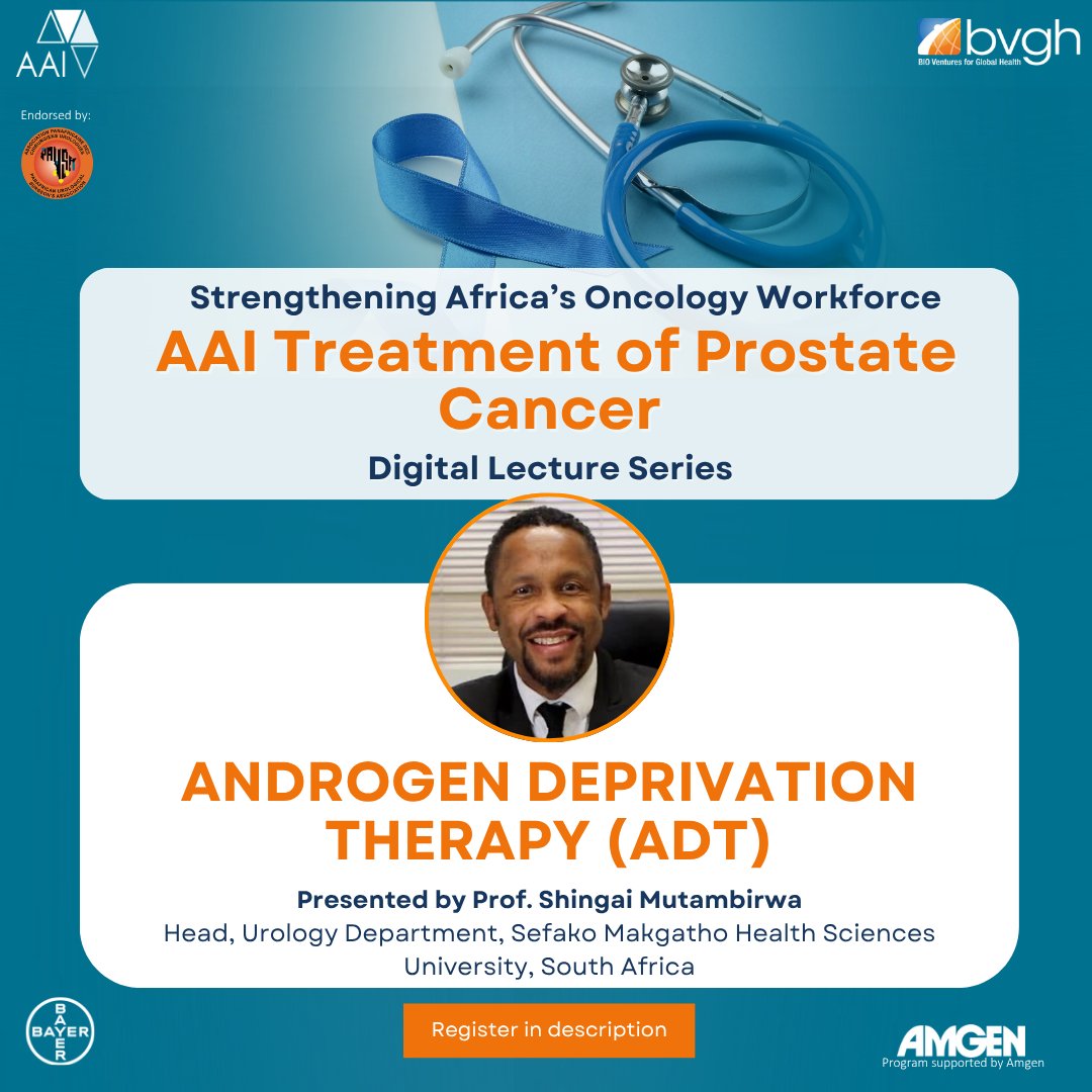 BIOVentures's tweet photo. Androgen Deprivation Therapy (ADT) is key in prostate cancer treatment, but how should it be used? Join Prof. Shingai Mutambirwa (Sefako Makgatho Health Sciences University) tomorrow (Sept 1) for more on ADT. https://t.co/nxvvYQ2aWE https://t.co/gBFaonPMtB