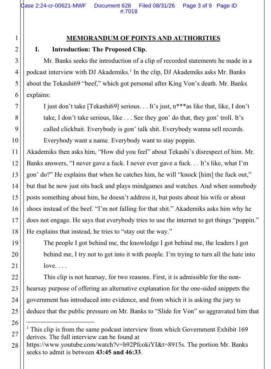 DurkAllDay's tweet photo. Durk files motion asking the judge to let the jury hear additional portions of his Akademiks interview that the Gov has already partially used.

The defense says the Gov is selectively using clips from the interview to create a misleading impression https://t.co/q4FDj1lcny