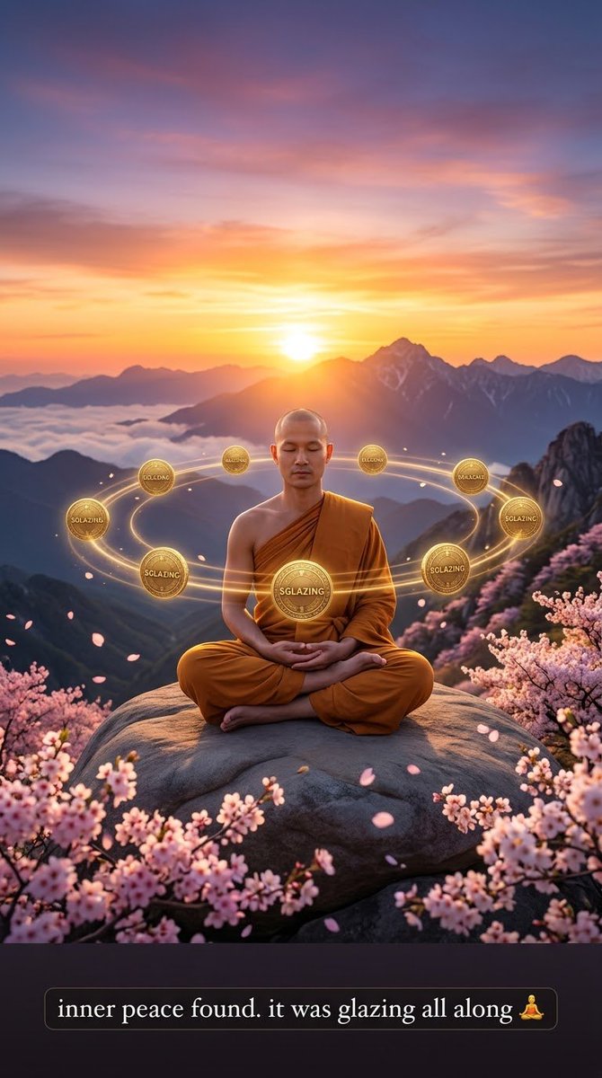 kzrvbc's tweet photo. Ultimate serenity unlocked. 🧘‍♂️🌸
No market noise. No stress. Just pure, orbiting golden energy powered by Solana. 🌅🪙
#$GLAZING #CryptoMeditation #Solana #ToTheMoon #Web3 https://t.co/yH1sVMkT9D