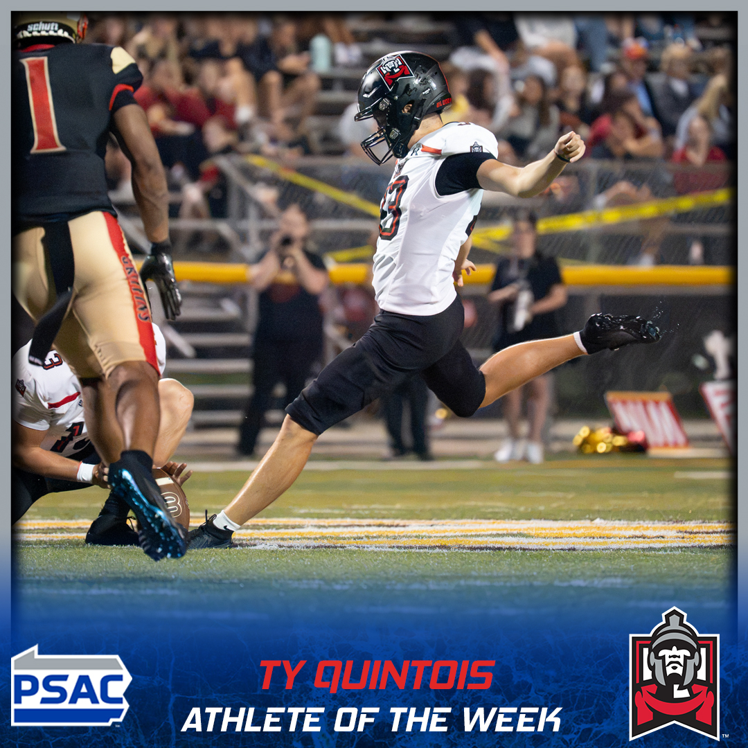 PSACsports's tweet photo. FOOTBALL: Your combined East/West #PSACFB Athletes of the Week for Week 0!
Offensive: Vincent Berardi, @Rock_Athletics
Defensive: Brett Kwoka, @Rock_Athletics
Special Teams: Ty Quintois, @ESUWarriors
Full story: 🔗https://t.co/9wlEKTktKc
#PSACProud https://t.co/3JQMR7ClLq