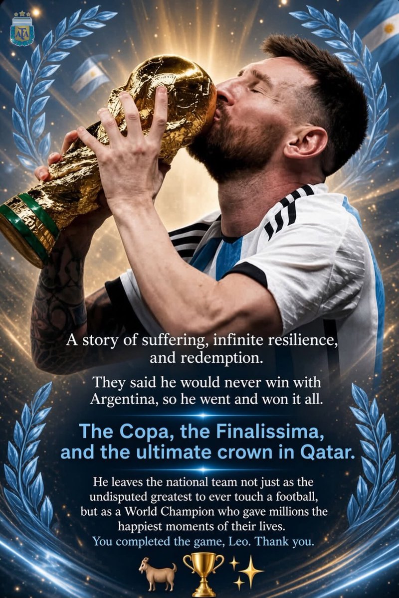 KanjerePeter's tweet photo. Lionel Messi, Argentina's all-time leading scorer (125), has retired from international football.
📷 1x World Cup
📷 2x Copa America
📷 1x Finalissima
📷 1x Olympic Gold
📷 1x U20 World Cup
📷 2x World Cup silver
📷 3x Copa America silver
📷 207 games
📷 125 goals
📷 68 assists https://t.co/jxk7RPCHbB